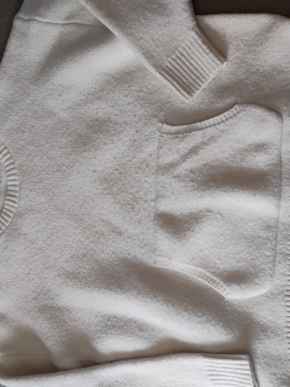 Women's White Crewneck Sweater with Front Pocket